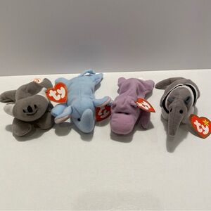Ty Blue and White Beanie Baby Mini Plush 4 toys